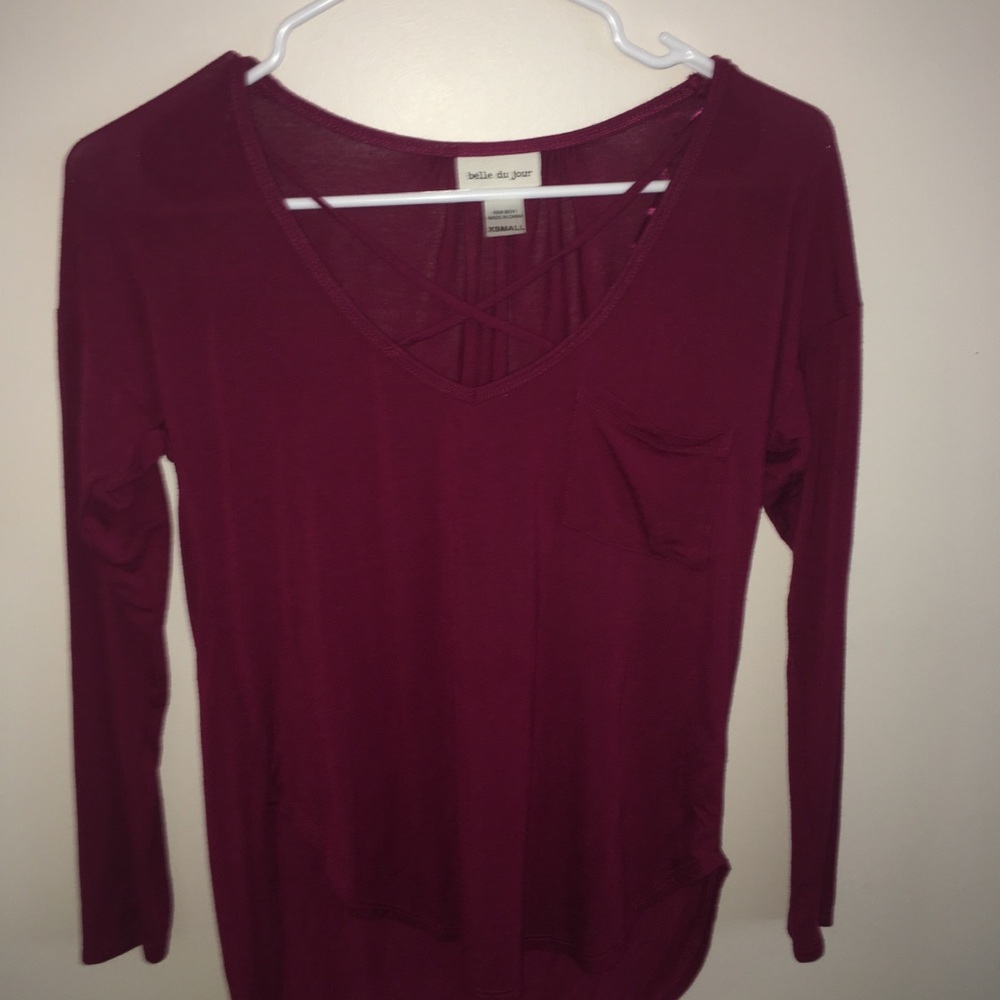 🍎BELLE DU JOUR crossed red long sleeve tee!